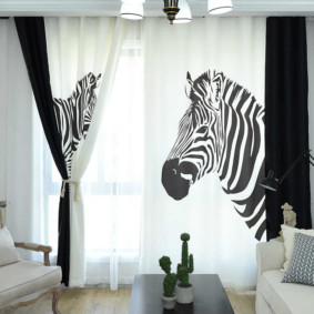The image of a zebra with curtains in the hall