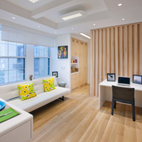 Pavimento in legno in un appartamento con una grande finestra