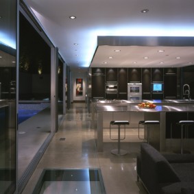 Kitchen-living room with glossy facades