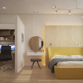 Design of a female bedroom with a workplace