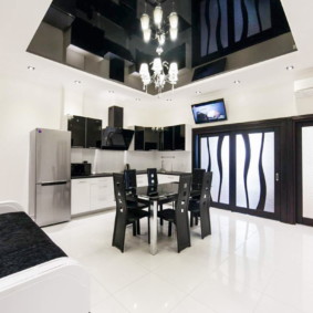 White floor in a room with a black ceiling