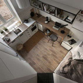 Top view on the interior of a studio apartment