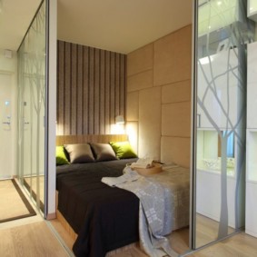 Sliding partitions in a studio apartment