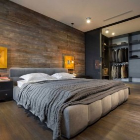 Wood panels on bedroom wall