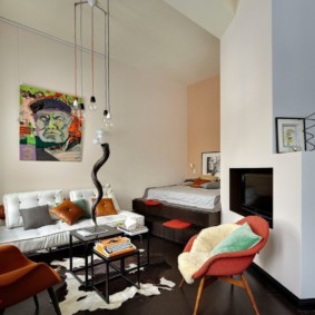 Living area in a studio apartment