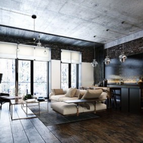 Concrete ceiling in a studio apartment