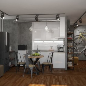 Spotlights on the ceiling of a studio apartment