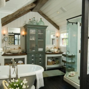 Indoor bathroom with gable roof