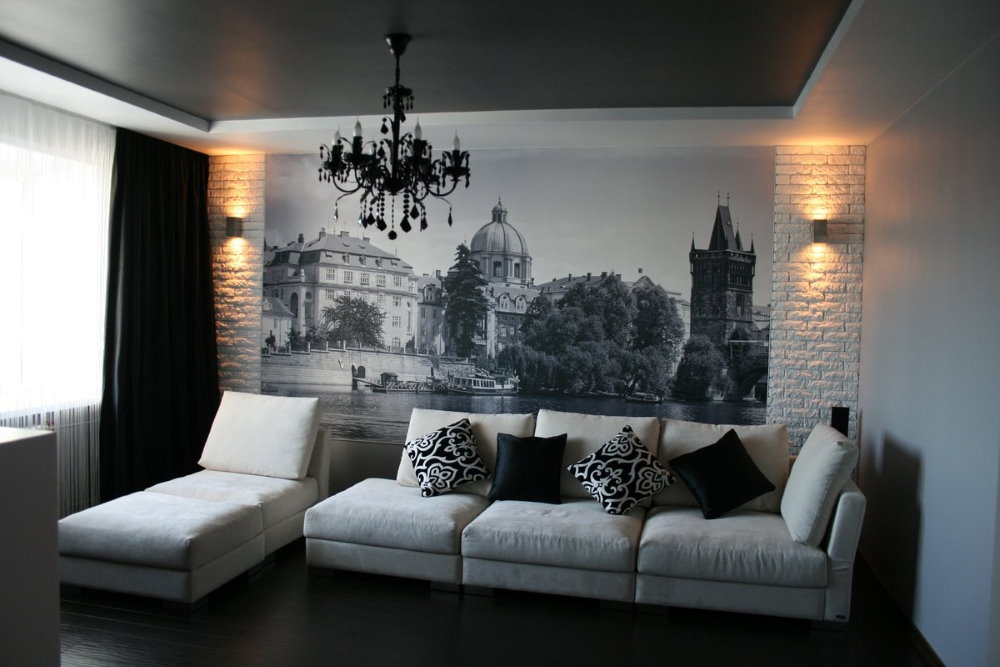 Wall mural decor over the sofa