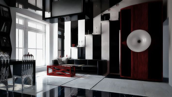 Black and white avant-garde style living room