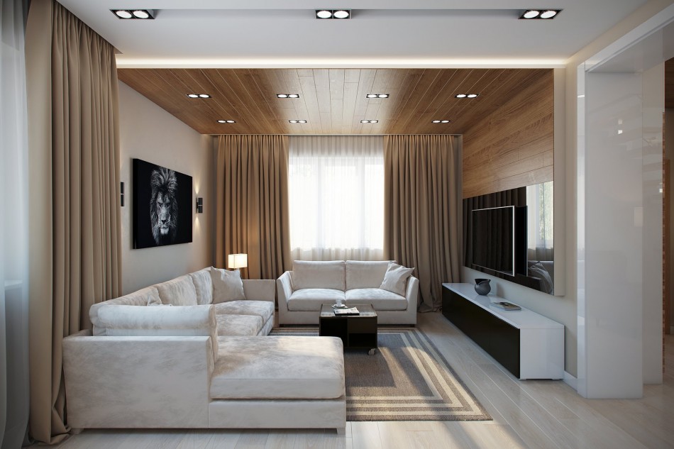 Brown curtains in a modern style apartment