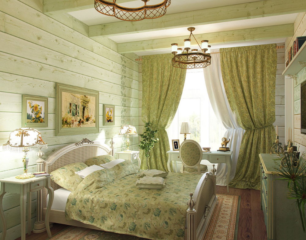 Bett in einem rustikalen Schlafzimmer