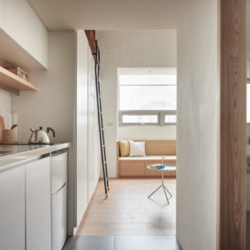 Walk-through kitchen in a city apartment