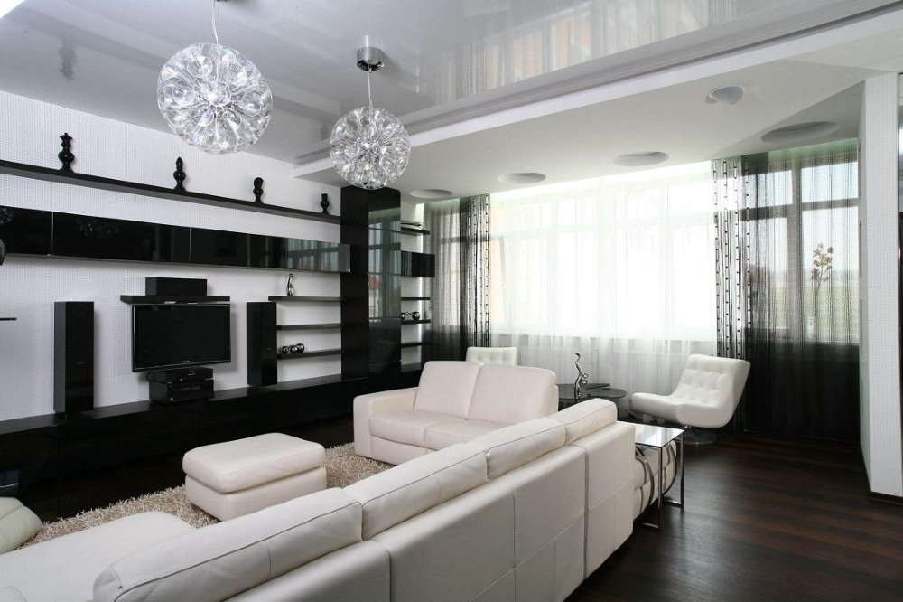 White sofa in the living room with dark floor