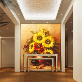 Bright sunflower in the picture in the hallway