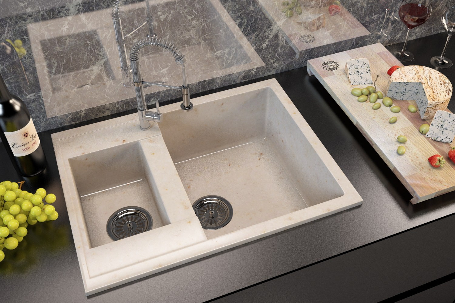 sink for kitchen made of artificial stone photo interior