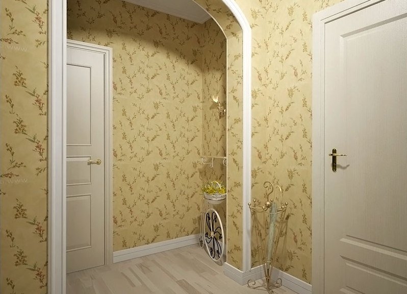 fabric wallpaper in a narrow corridor