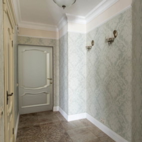gray wallpaper for a small hallway
