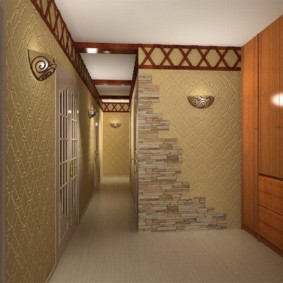 wallpaper and decorative stone in the interior of the hallway photo options