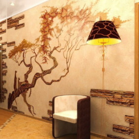 wallpaper and decorative stone in the interior of the hallway ideas ideas