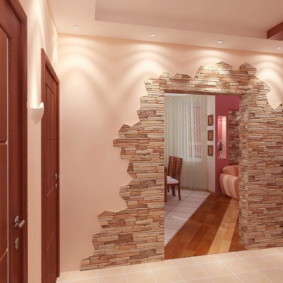 wallpaper and decorative stone in the interior of the hallway photo reviews