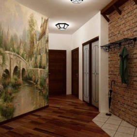 wallpaper and decorative stone in the interior of the hallway types of design