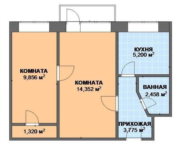 Plan two-room Khrushchev before redevelopment