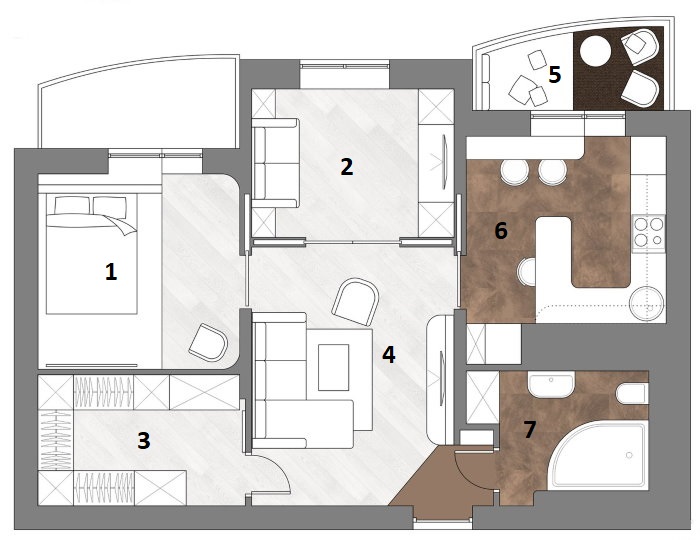 Redevelopment project of a two-room apartment