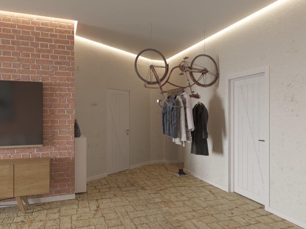 Porte-vélos dans un couloir spacieux