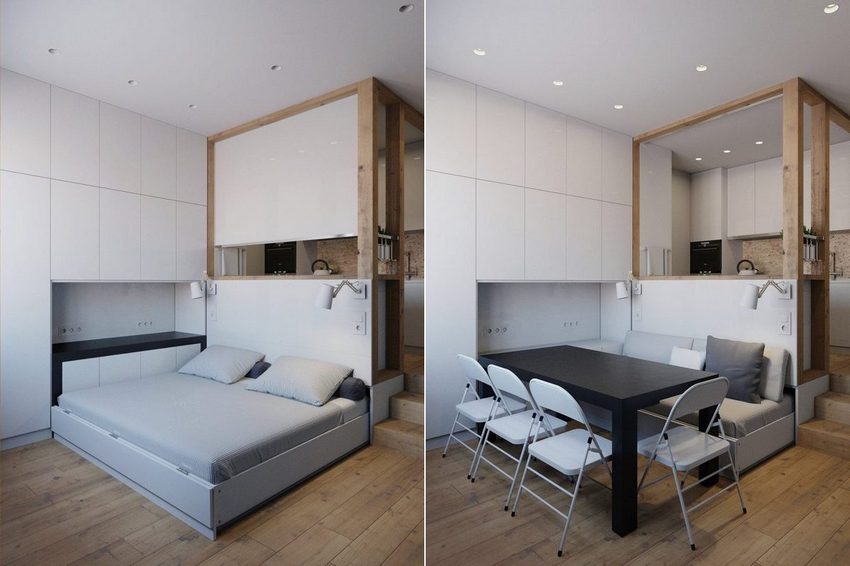 Transformuojanti lova studijos tipo bute