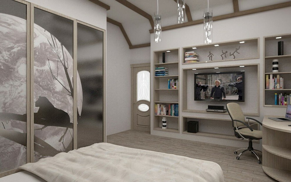 Дизајн спаваће собе-кабинета у модерном стилу