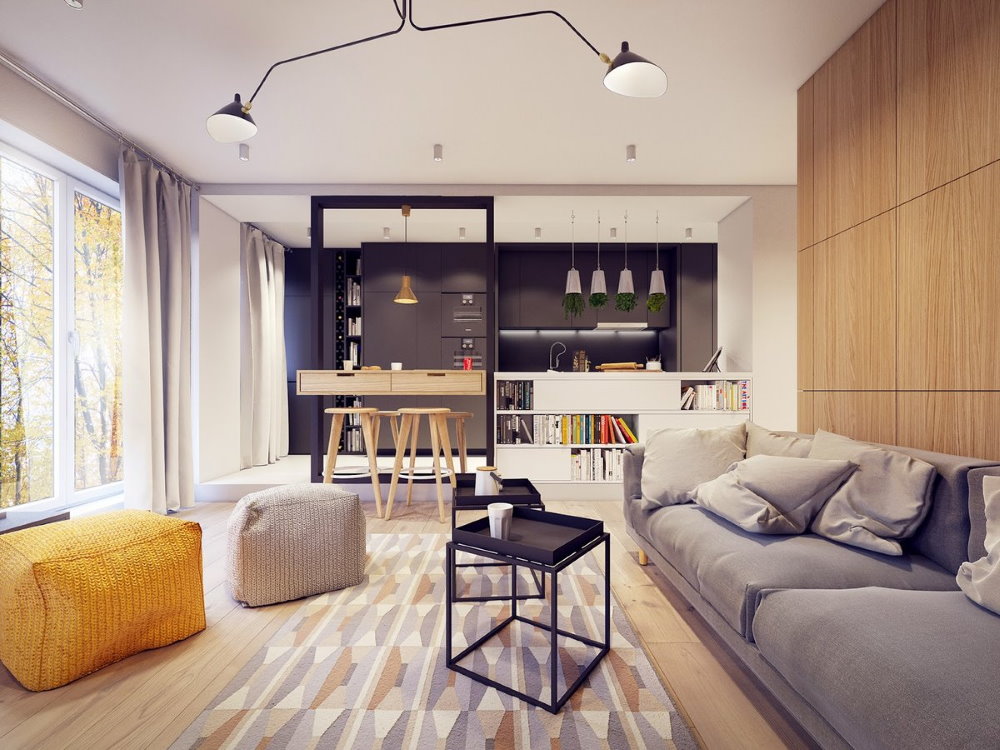 Interiör i en modern lägenhet med ett rum