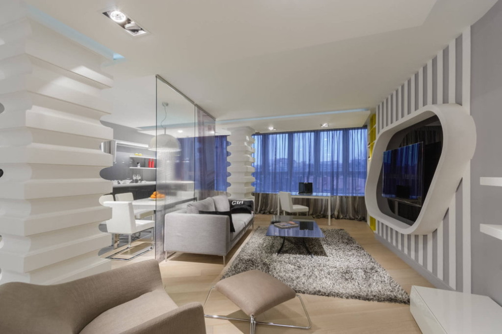 Design de apartamente de studio de înaltă tehnologie