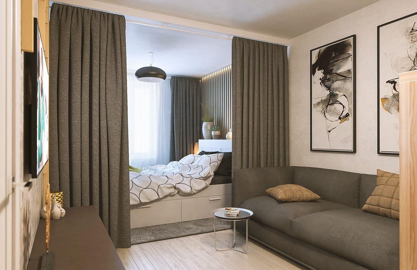 oturma odası yatak odası tasarımı 14 metrekare