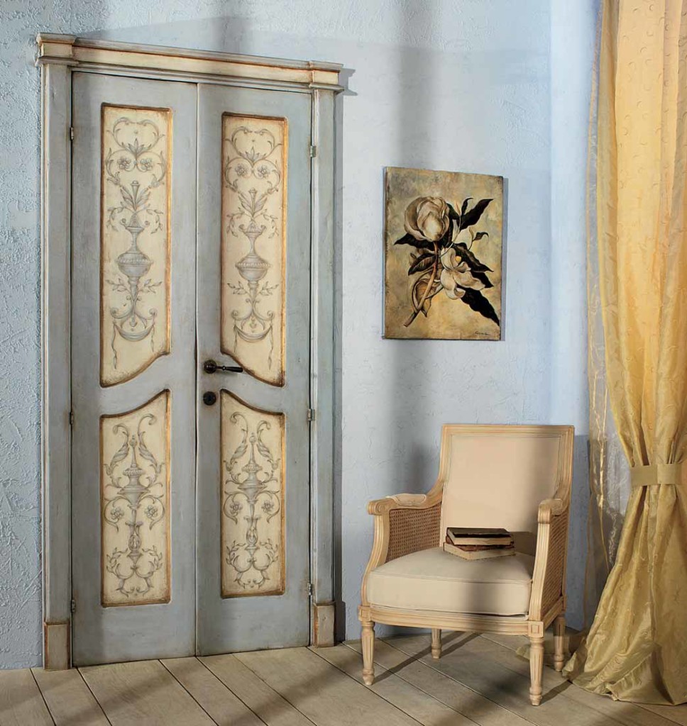 Antique paneled door in the interior of the apartment