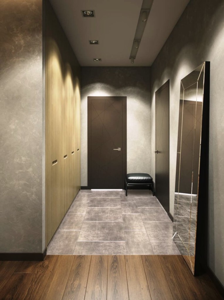 Hallway zoning with ceramic tile floor