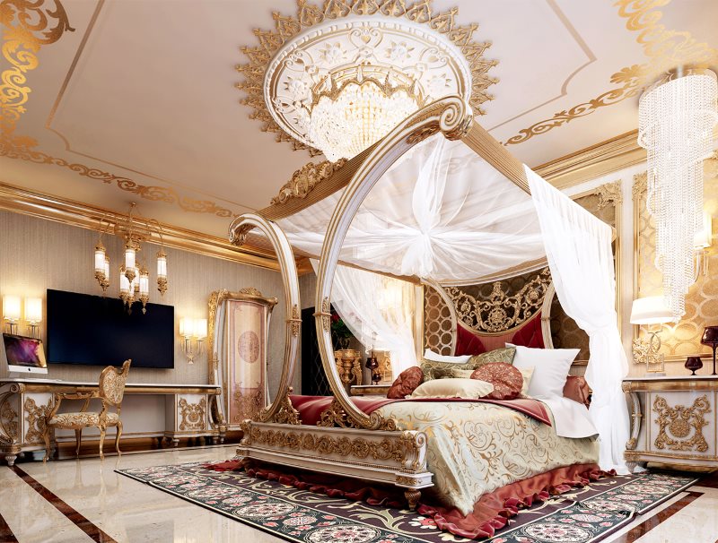 baldachim w stylu orientalnym na łóżku