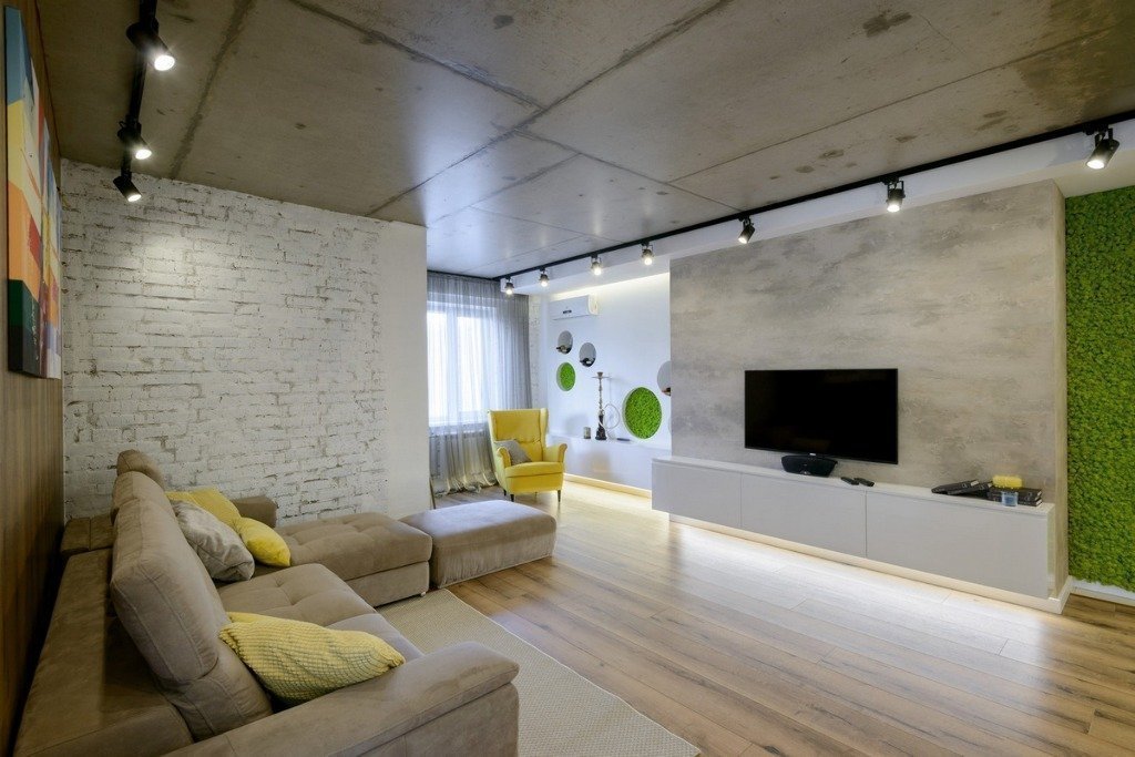 concrete ceiling in the living room
