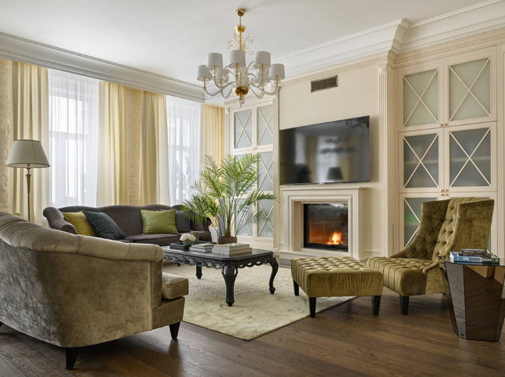 Light beige neoclassical living room walls