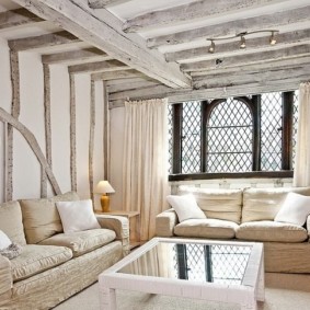 Wooden beams in the hall of a private house