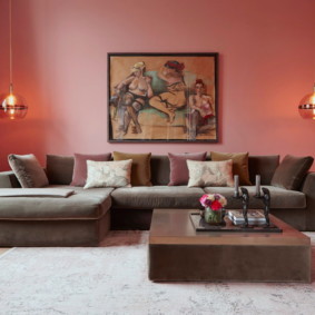 Pink wall in a spacious room