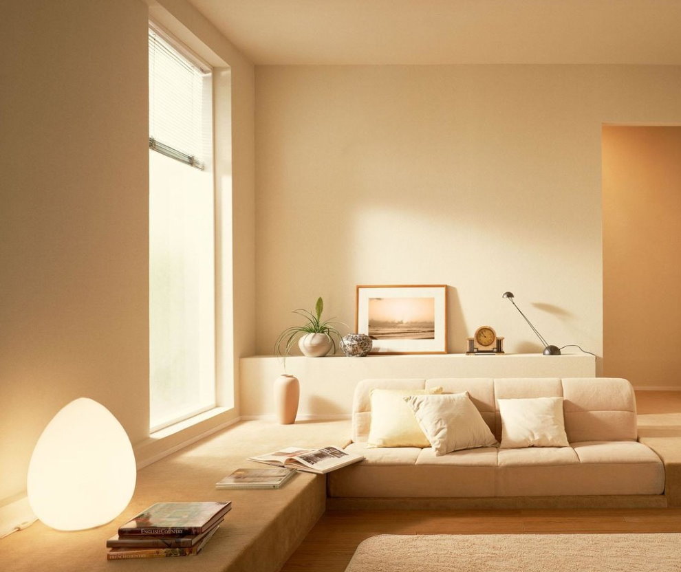 Beige living room with a minimum of furniture