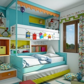 dětský pokoj pro tři dětské interiérové ​​nápady