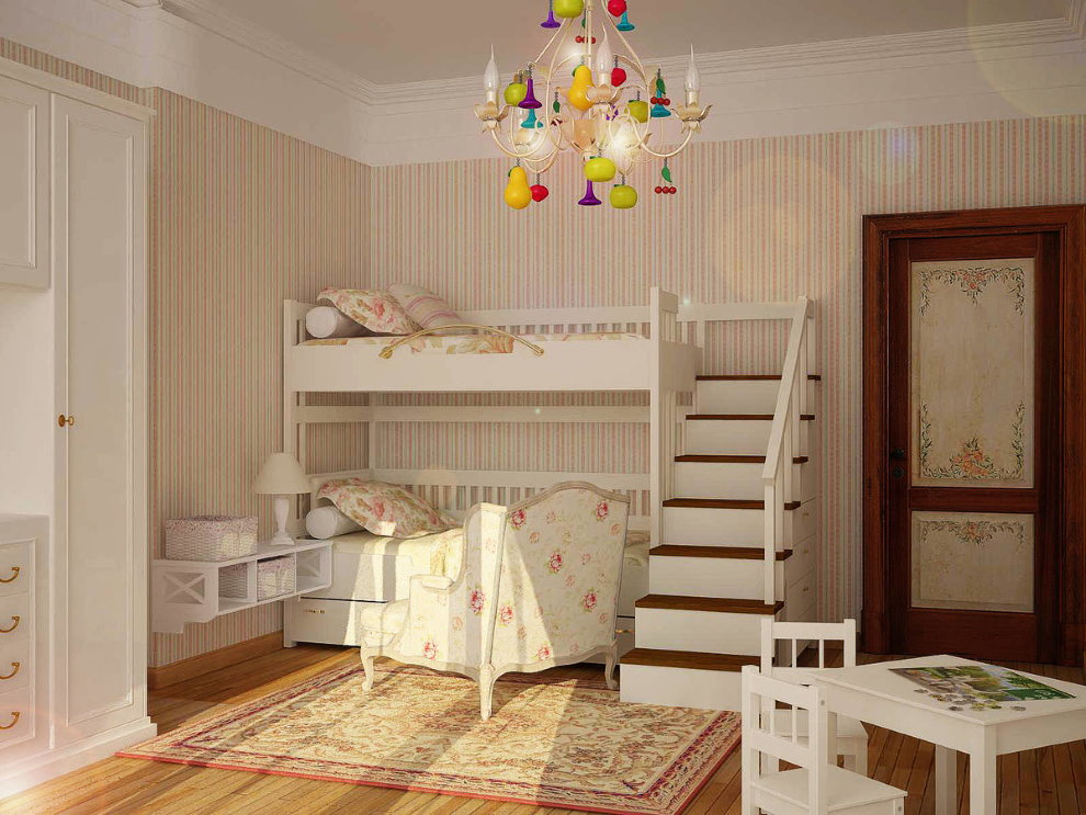 Dubbel bed in een rustieke kinderstijl