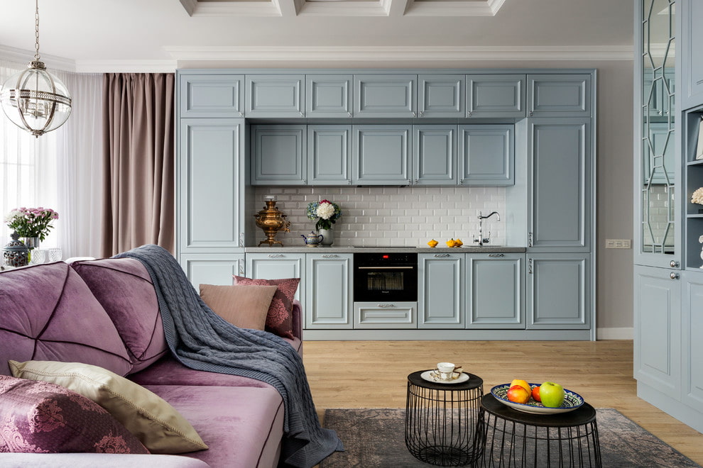 Velvet sofa upholstery in a neoclassical style living room
