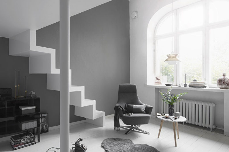 soggiorno design in toni di grigio 17 mq