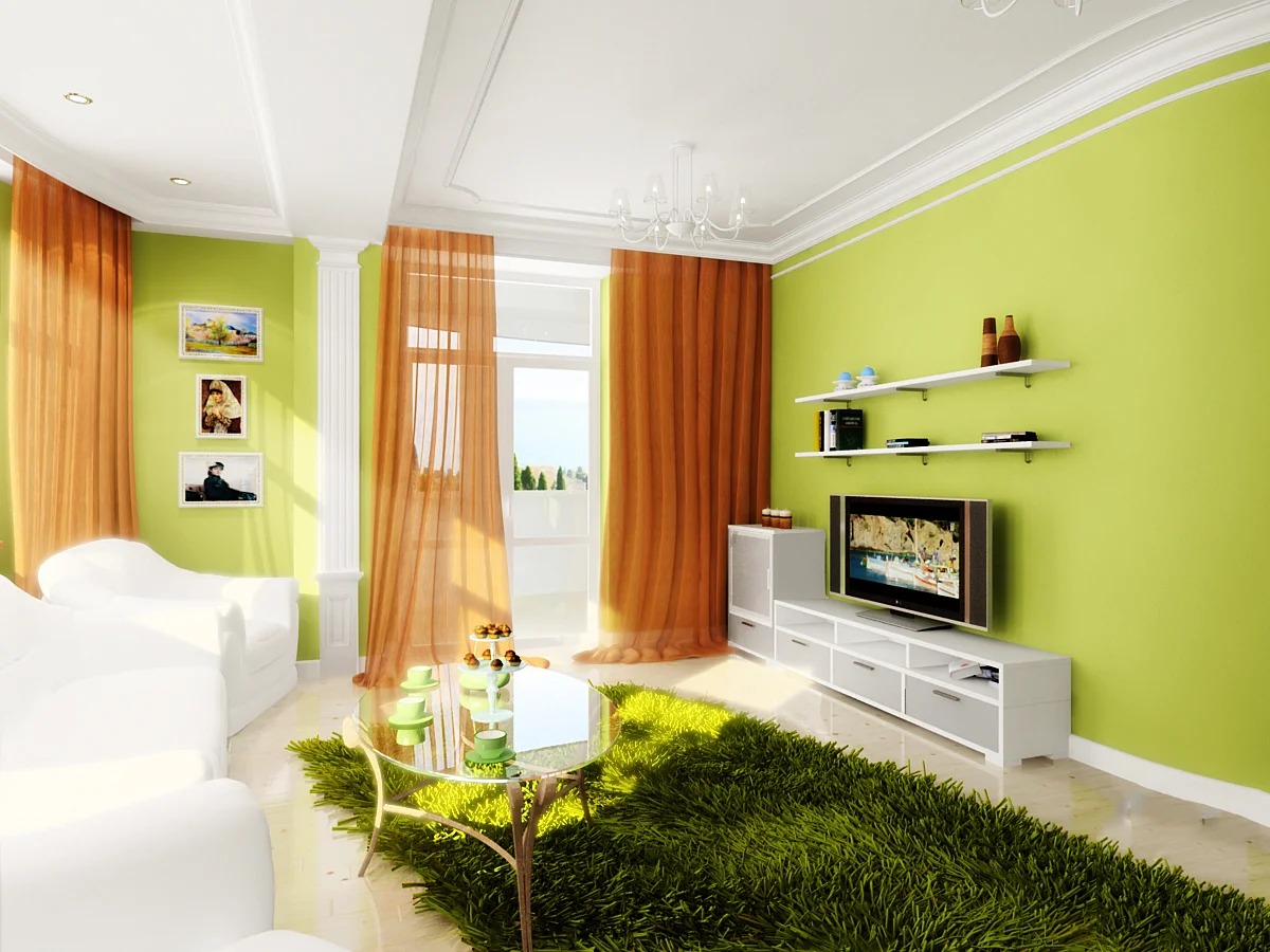 woonkamer in groene tinten 17m²