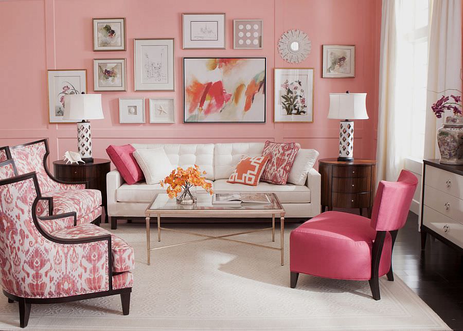 ห้องนั่งเล่นสีชมพูสดใส