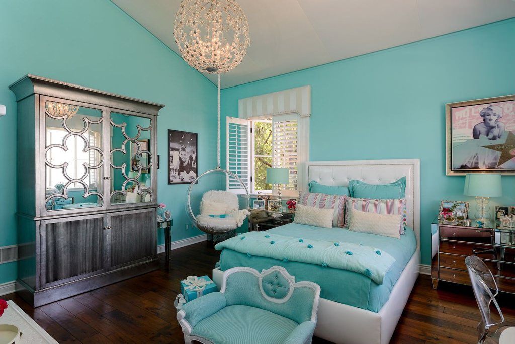 thiết kế phòng ngủ cho bé gái màu xanh