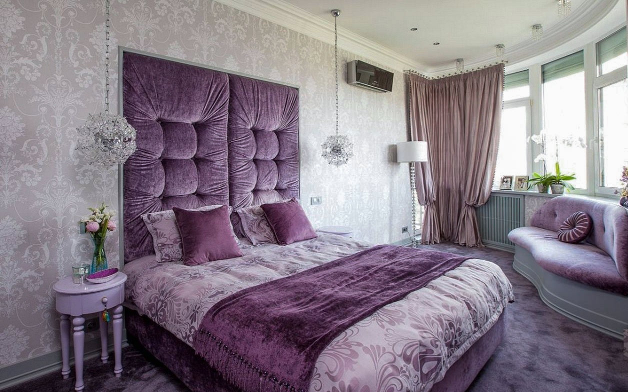 bedroom with gray wallpaper